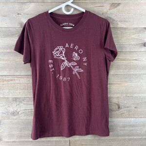 Aeropostale Womens Shirt Classic Crew Short Sleeve Spellout Floral Size XL